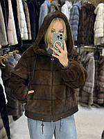 Стильна жіноча еко шубка автоледі курточка укорочена з капішоном 40-54