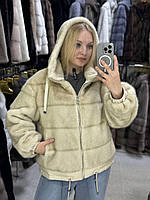 Стильна жіноча еко шубка автоледі курточка укорочена з капішоном 40-54