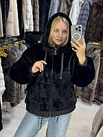 Стильна жіноча еко шубка автоледі курточка укорочена з капішоном 40-54