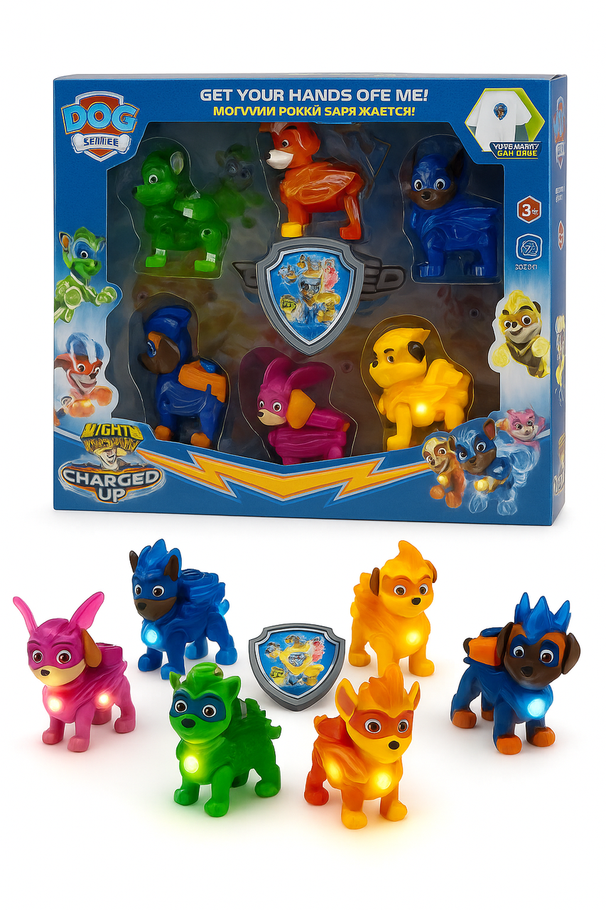 Набір Щенячий патруль – 6 світних фігурок героїв + нагрудний значок  Іграшка Paw Patrol, фото 1