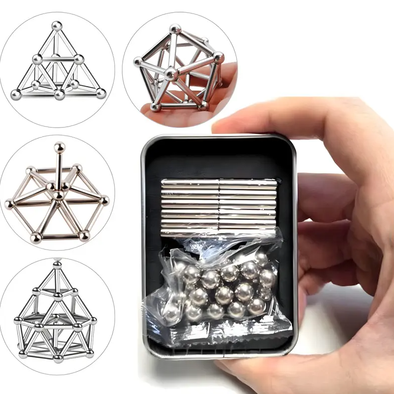 Дитячий магнітний конструктор на 63 деталі Magic Sticks and Balls Металік, фото 1