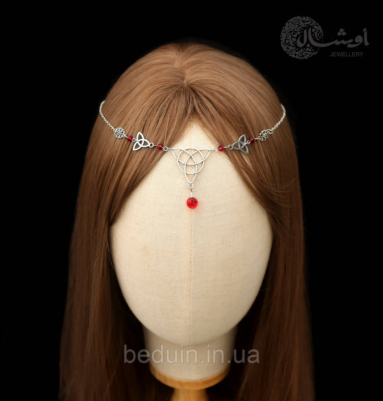 Ельфійська тіара, прикраса на голову "Хайді" тика — червоні намистини Aushal Jewellery