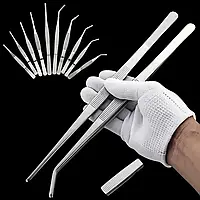 Набір з двох довгих пінцетів 30 см — прямий і з заокругленим кінцем, ідеальний для кухні, акваріума, рукоділля та точних робіт.