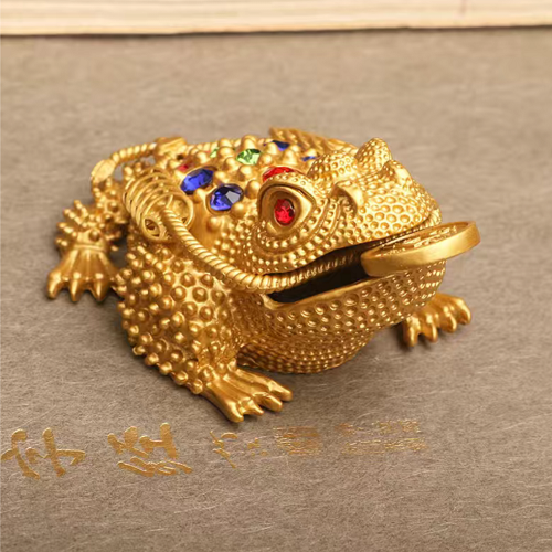 Вінтажна мідна латунна мініатюра статуетка фігурка у вигляді трилапа Золота Жаба