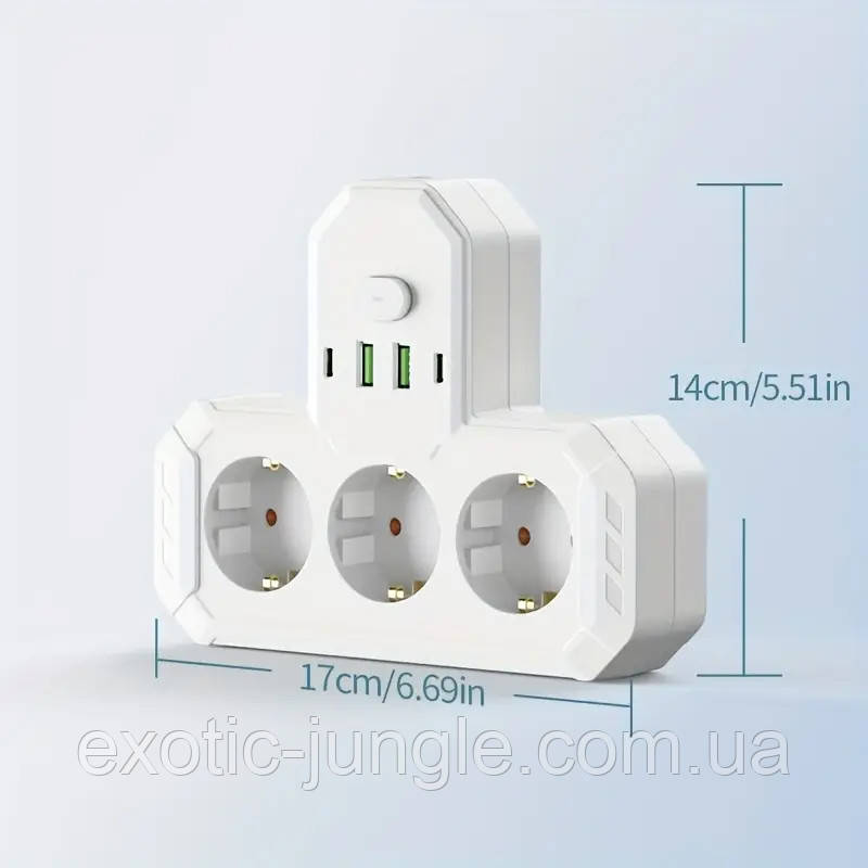 Трійник 7-в-1 Панель живлення з USB. Білий, фото 1