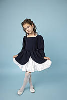 Стильное школьное платье для девочки черного цвета с белой оборкой