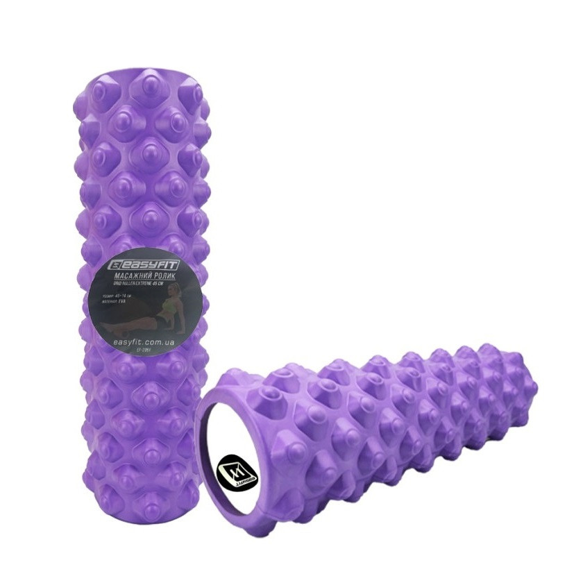 Масажний ролик EasyFit EF-2051-V, EVA-піна, фіолетовий, 45×14 см - для йоги, фітнесу, реабілітації, фото 1