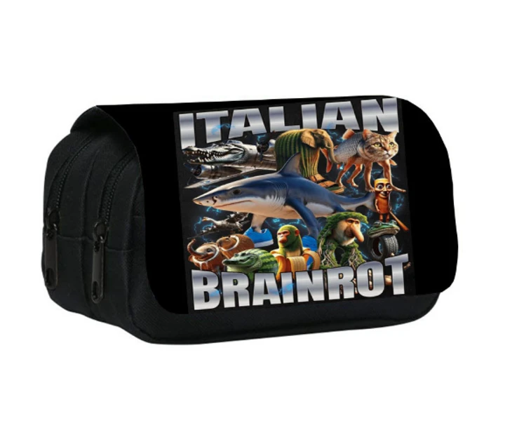 Пенал шкільний з героями мемів Італійський брейнрот місткий для хлопчика для дівчинки 3 відділення, чорний, фото 1