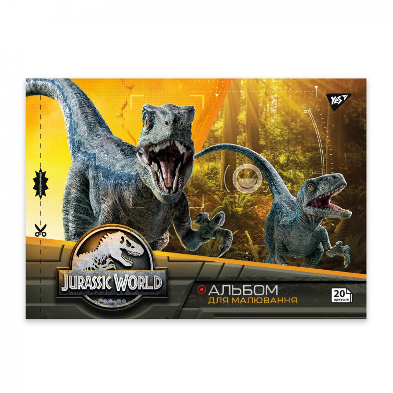 Альбом для малювання 20 л, A4, скоба, YES, гібрід+УФ ЛАК / Jurassic world