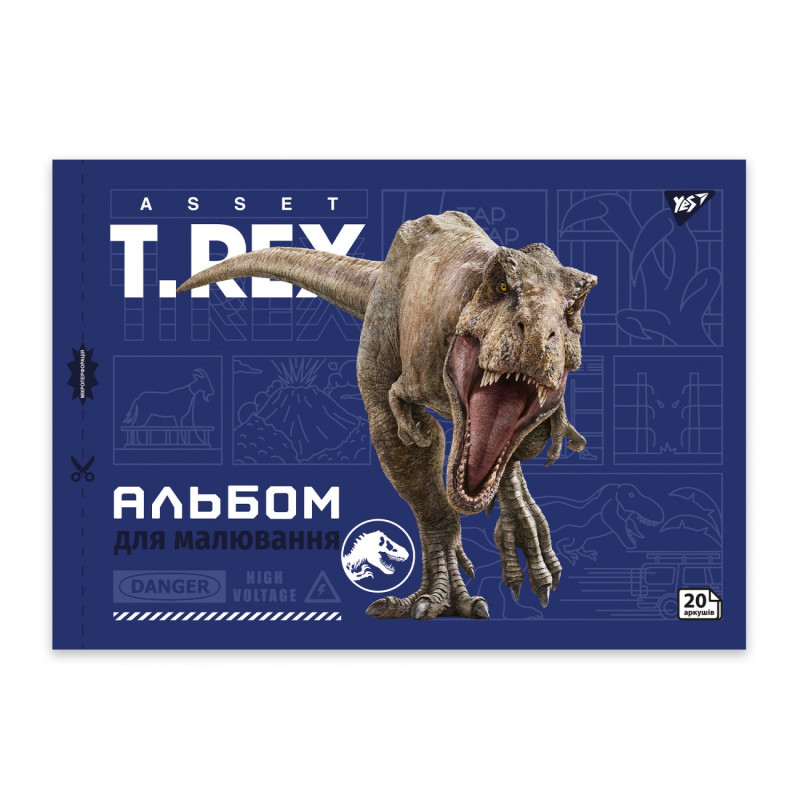 Альбом для малювання 20 л, A4, скоба, YES, гібрід+УФ ЛАК / Jurassic world