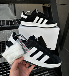 Чоловічі кросівки Adidas Campus Black White кеди Адідас Кампус чорно-білі замш