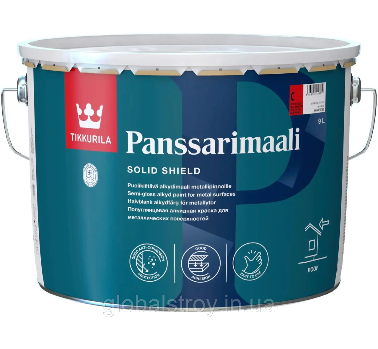 Алкідна фарба емаль для металевих дахів та оцинковки Tikkurila Panssarimaali база С 9 л, фото 1