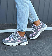 Жіночі кросівки з сіткою стильні сірі з рожевим натуральна замша+сітка