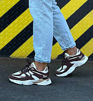 Жіночі кросівки стильні коричневі з бежевим натуральна замша+сітка