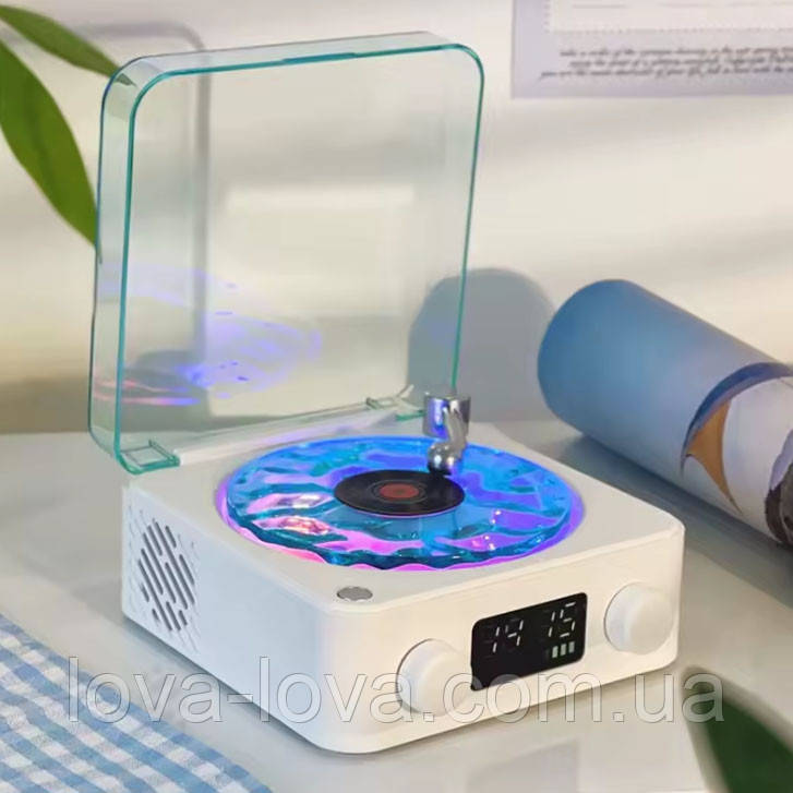 Бездротова Bluetooth-колонка нічник із годинником вініловий програвач White noise speaker KW03 з підсвіткою