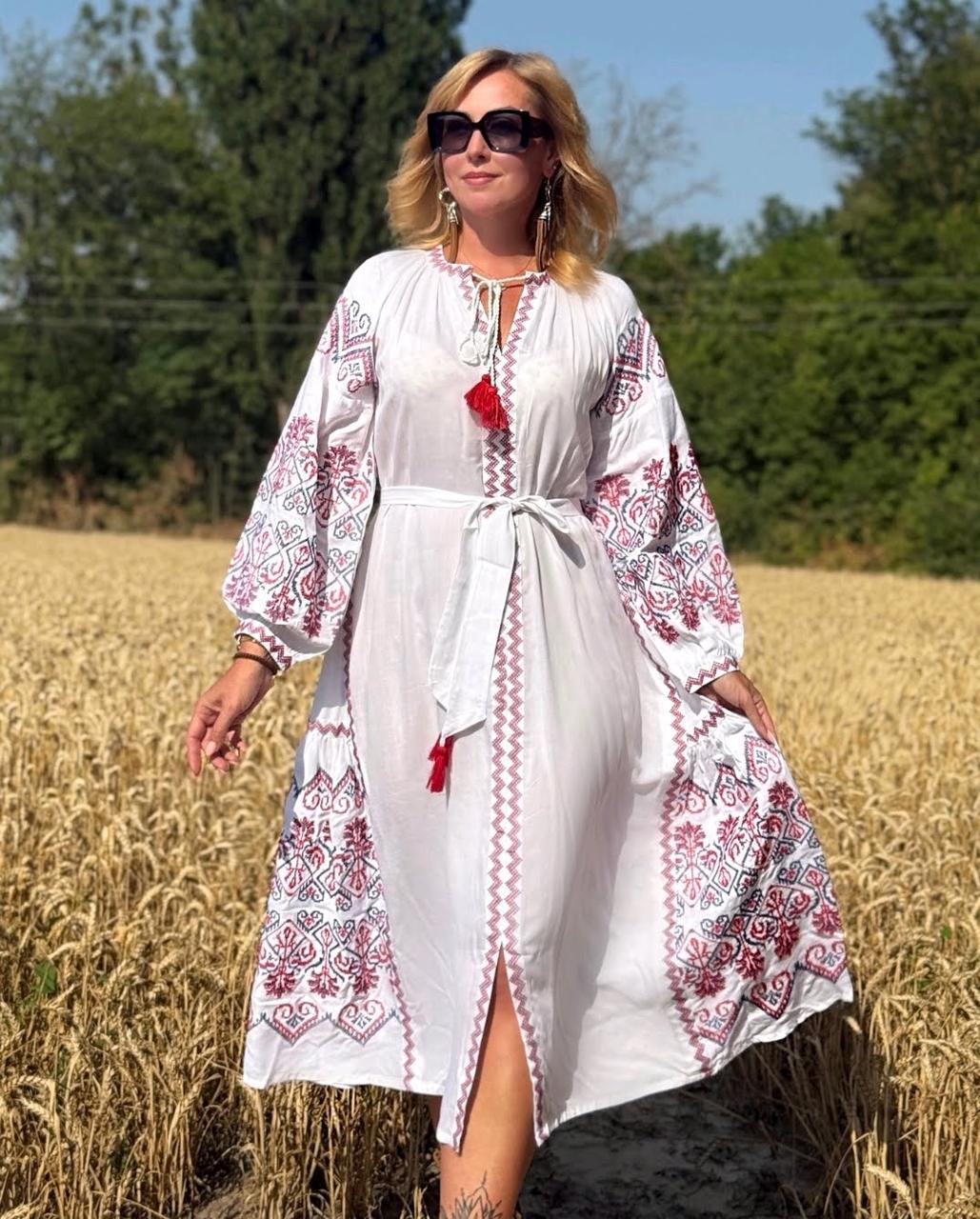 Жіноче плаття вишиванка з натуральної тканини з довгими рукавами (з L по 2XL), фото 1