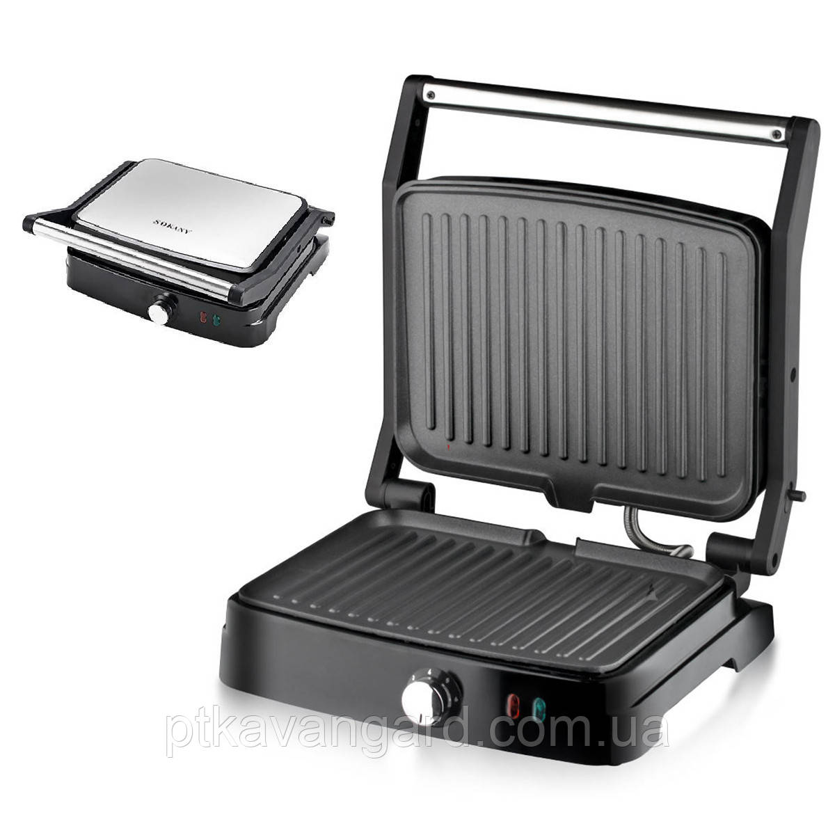 Гриль контактний Sokany 2000 Вт з антипригарним покриттям SK204SS, фото 1