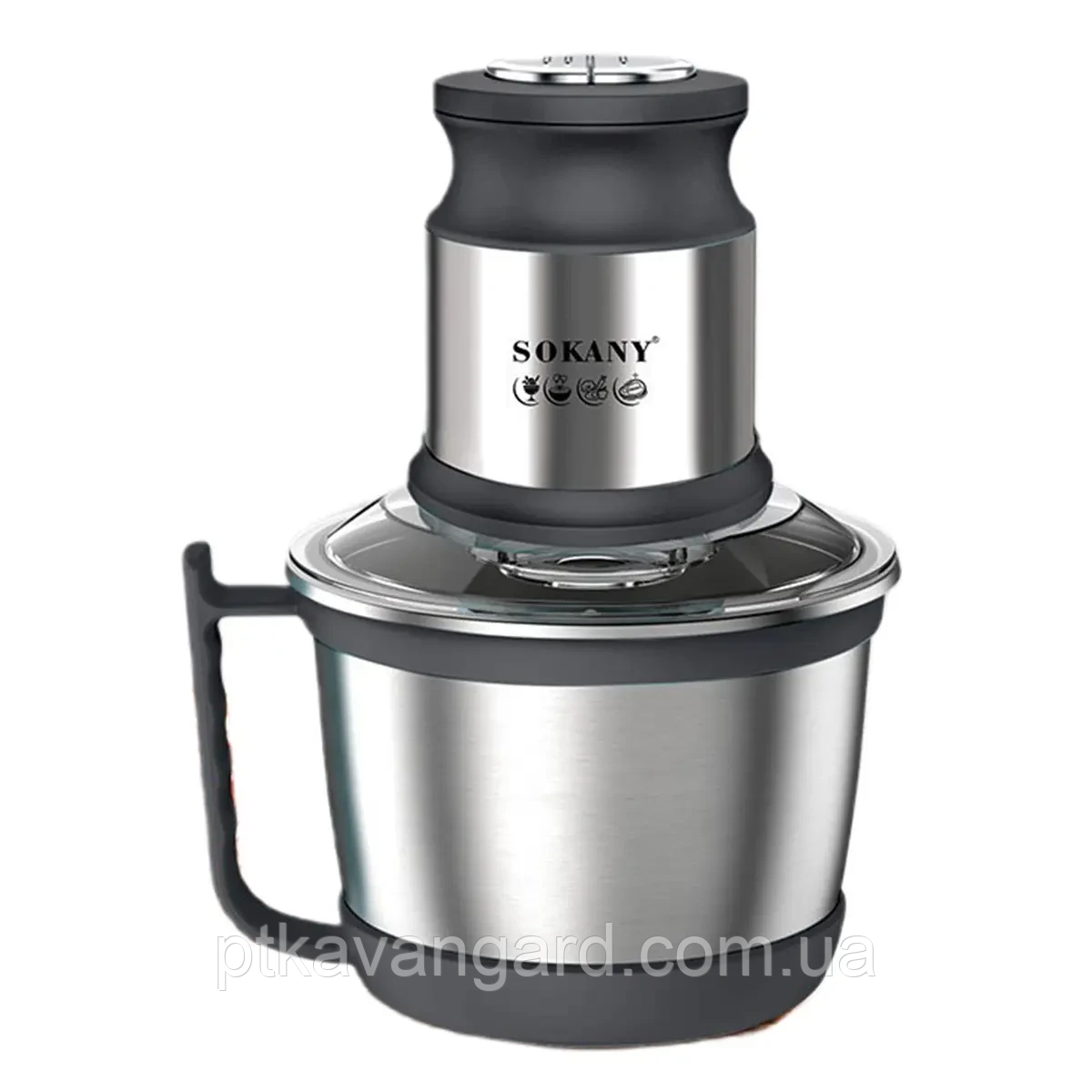 Чопер подрібнювач з чашею 3 літри 4 леза нержавіюча сталь овочерізка Sokany SK-7027, фото 1