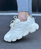 Жіночі кросівки оригінальні молодіжні бежеві текстиль+натуральна шкіра