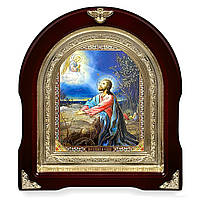 Ікона Молювання про чашу, лік 15х18 см, у темному дерев'яному кіоті, арка