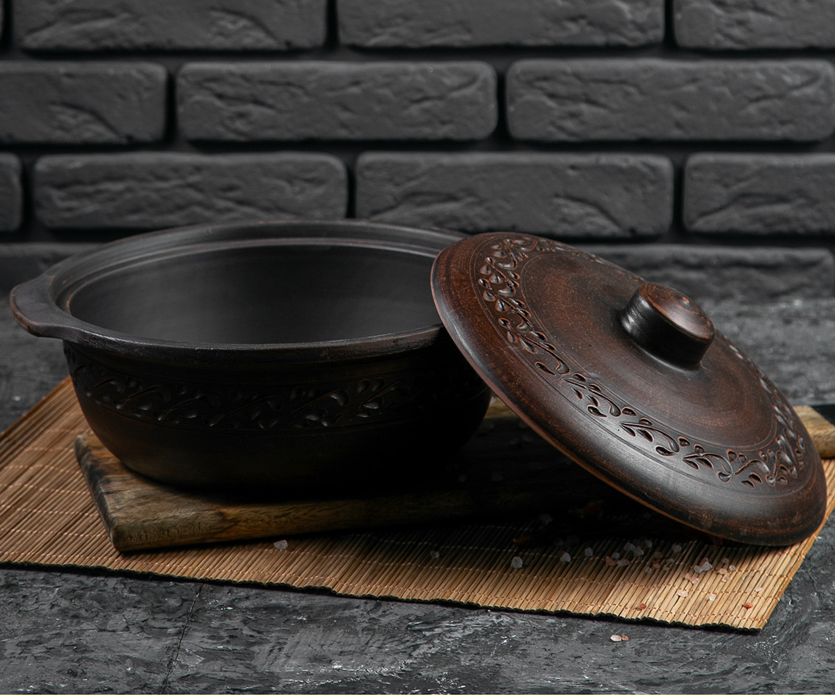 Жаровня духова Казан 2.2 л з декором з червоної глини, фото 1