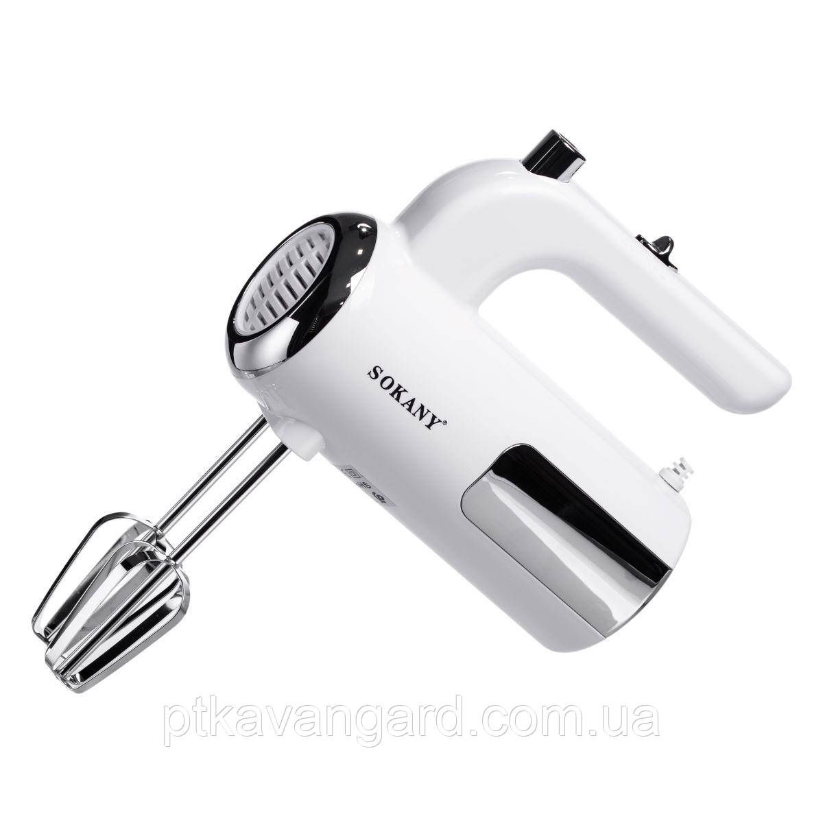 Міксер ручний Sokany SK-02025 2 насадки вінчики та гаки для тіста білий, фото 1
