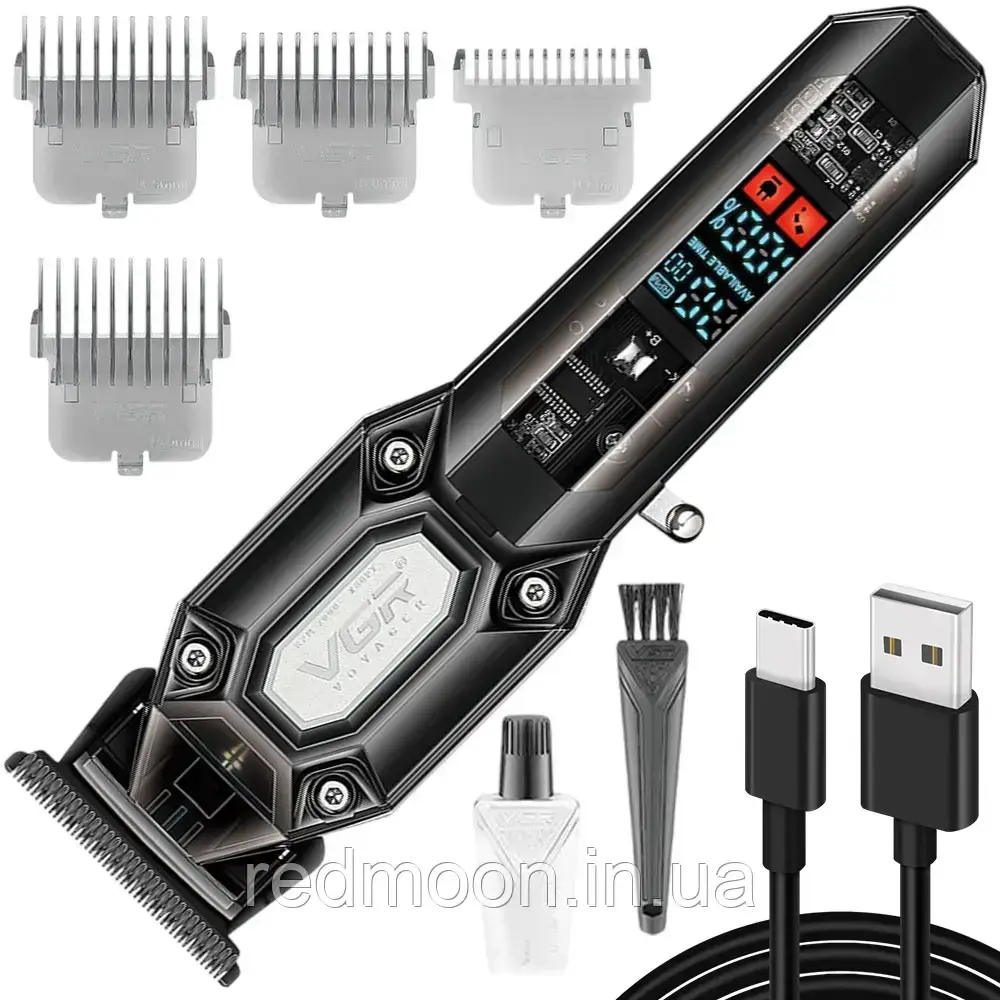 Акумуляторна машинка для стрижки + 4 насадки, з USB, VGR V900, Чорний / Чоловічий тример для стрижки волосся, фото 1