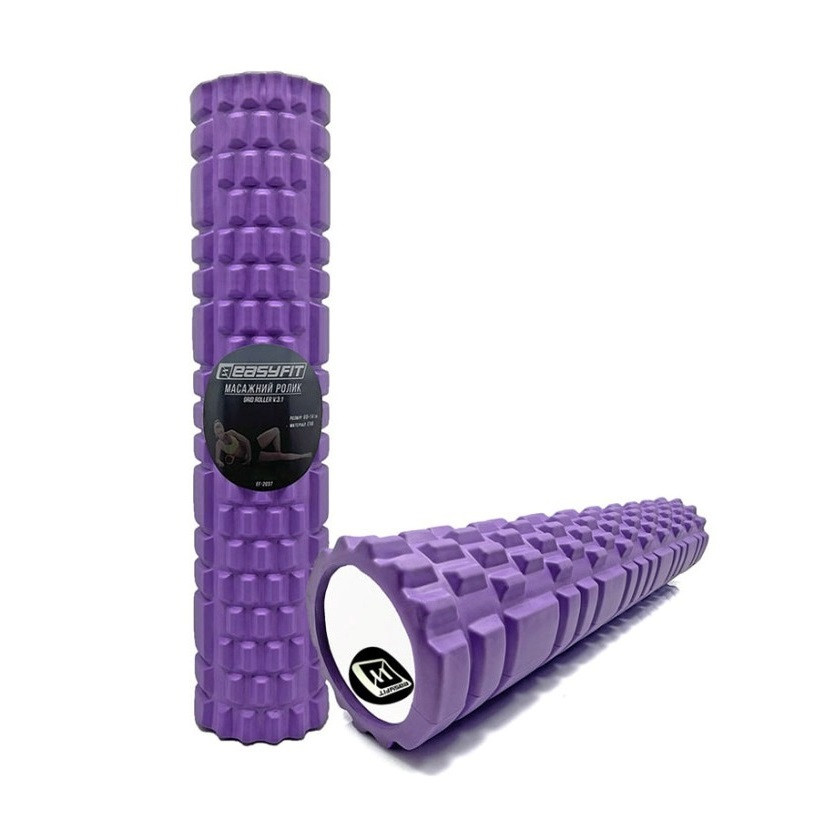 Масажний ролик EasyFit EF-2037-V, EVA-піна, фіолетовий, 60×14 см - для йоги, фітнесу, реабілітації, фото 1
