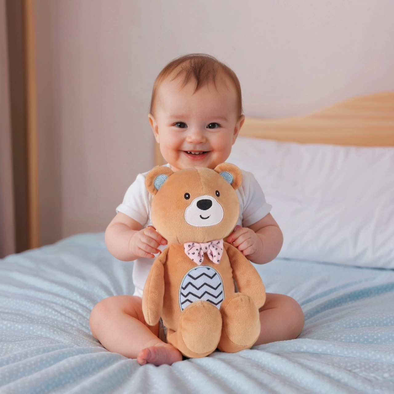 Нічник м’яка іграшка ведмежа світильник у дитячу настільна LED лампа для сну 4 режими музика звук таймер, фото 1