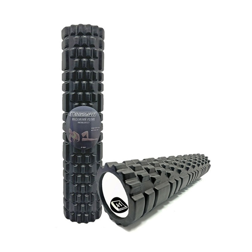 Масажний ролик EasyFit EF-2037-BK, EVA-піна, чорний, 60×14 см - для йоги, фітнесу, реабілітації, фото 1