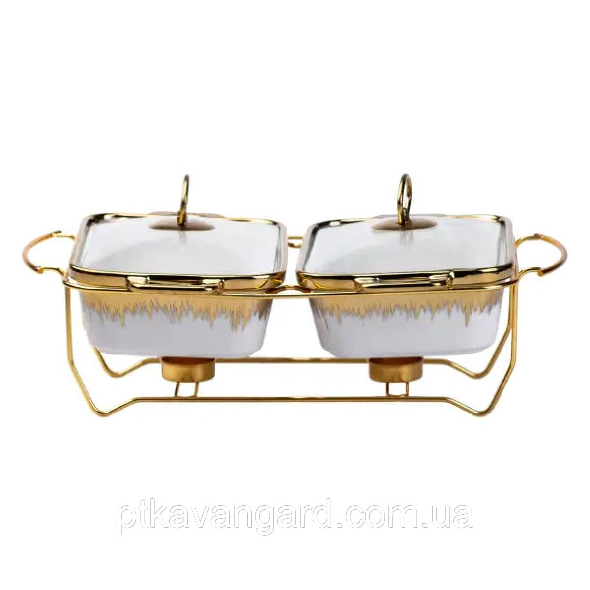 Керамічний марміт на 2 секції по 1 л золото HP1042, фото 1