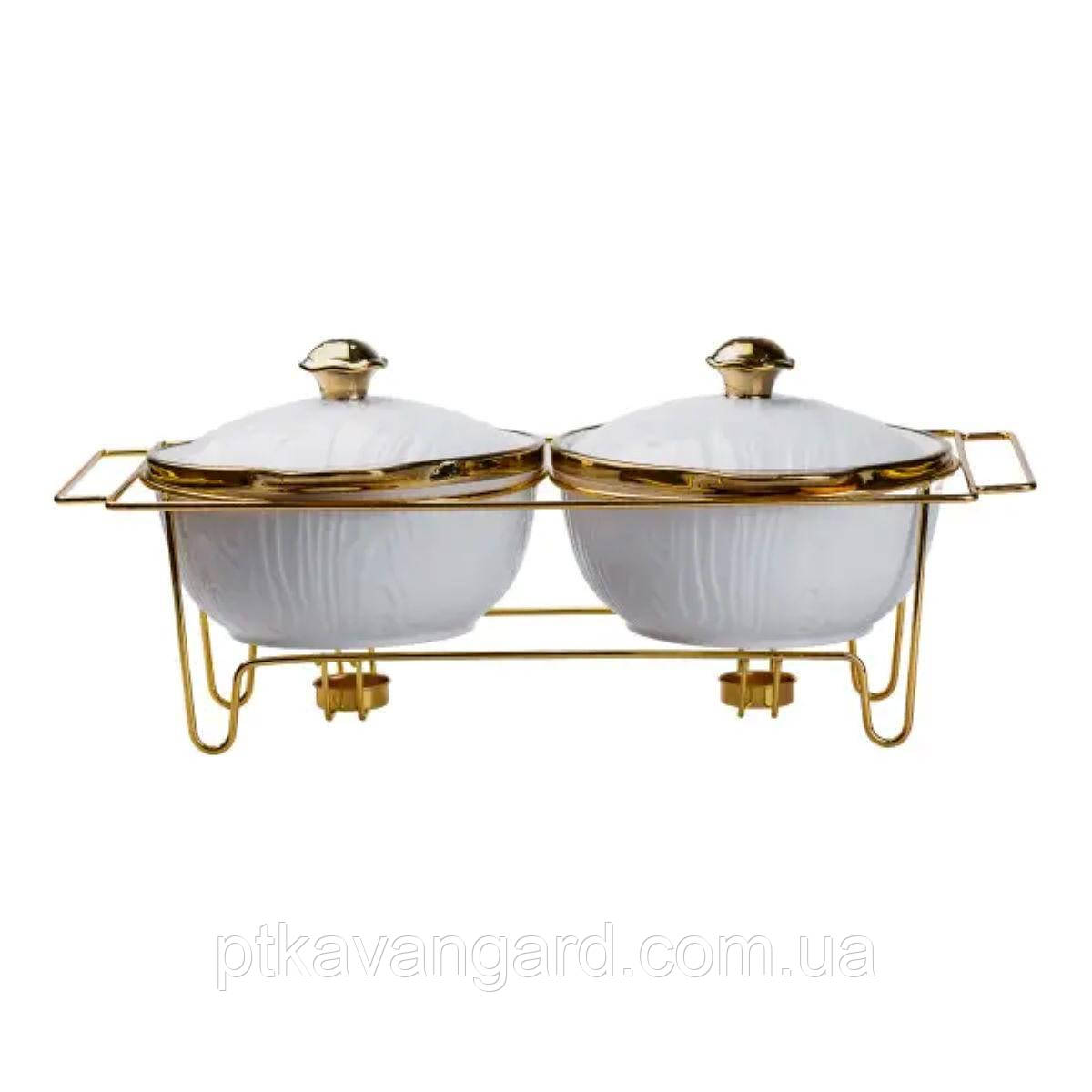 Марміт керамічний на 2 секції по 1.5 л на металевій підставці 51×23×18 см HP1040, фото 1