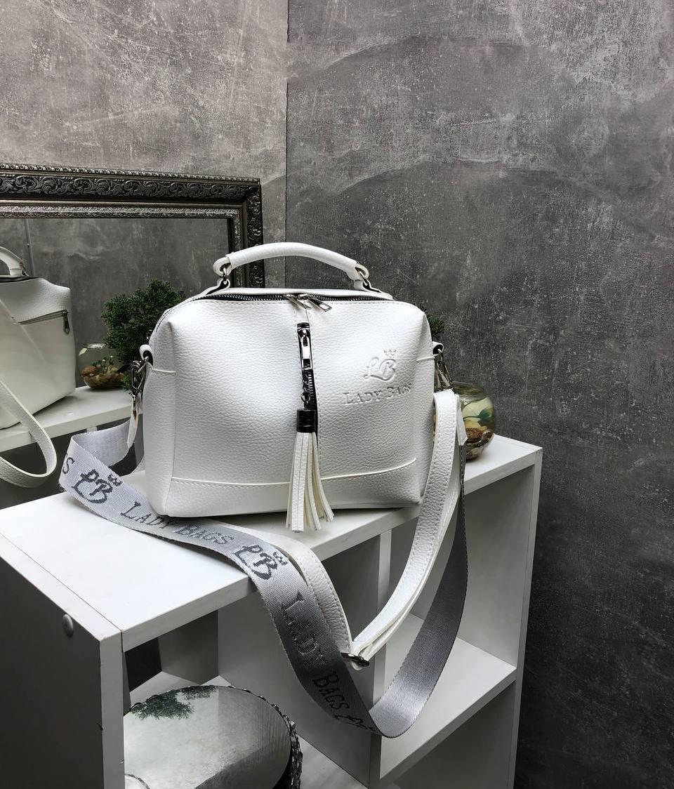 Жіноча сумка валізка з двома ременями сумочка через плече красива біла шкірзам