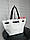 Велика жіноча сумка формату А4 містка зручна біла з чорним шкірзам, фото 2