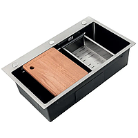 Мойка Zerix ZH7545-SET-05 NANO-BLACK из нержавеющей стали, графит, 750 мм (ZM5581)