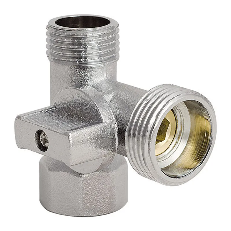 Кран трьохходовий KOER KR.515 1/2"х3/4" латунний нікельований для сантехніки (KR0103)