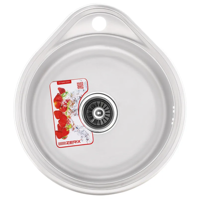 Кухонна мийка ZERIX Z4843-08-180D з нержавіючої сталі 48х43 см, кругла, декорована (ZX1599)