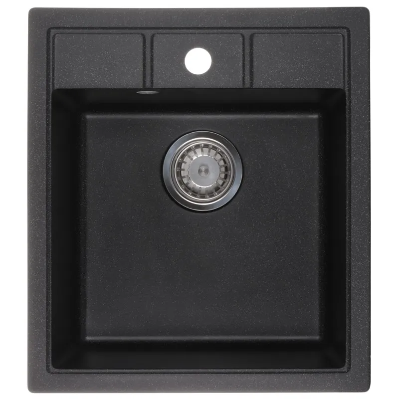Кухонна мийка Zerix ZS-4651S-03 Black, гранітна, врізна, матова, 46x51,5 см (ZX4564)
