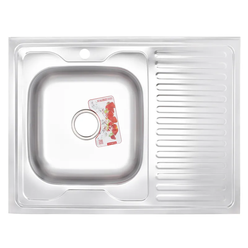 Кухонна мийка накладна ZERIX Z8060L-04-160E, нержавіюча сталь, 80x60 см, Satin (ZX1618)