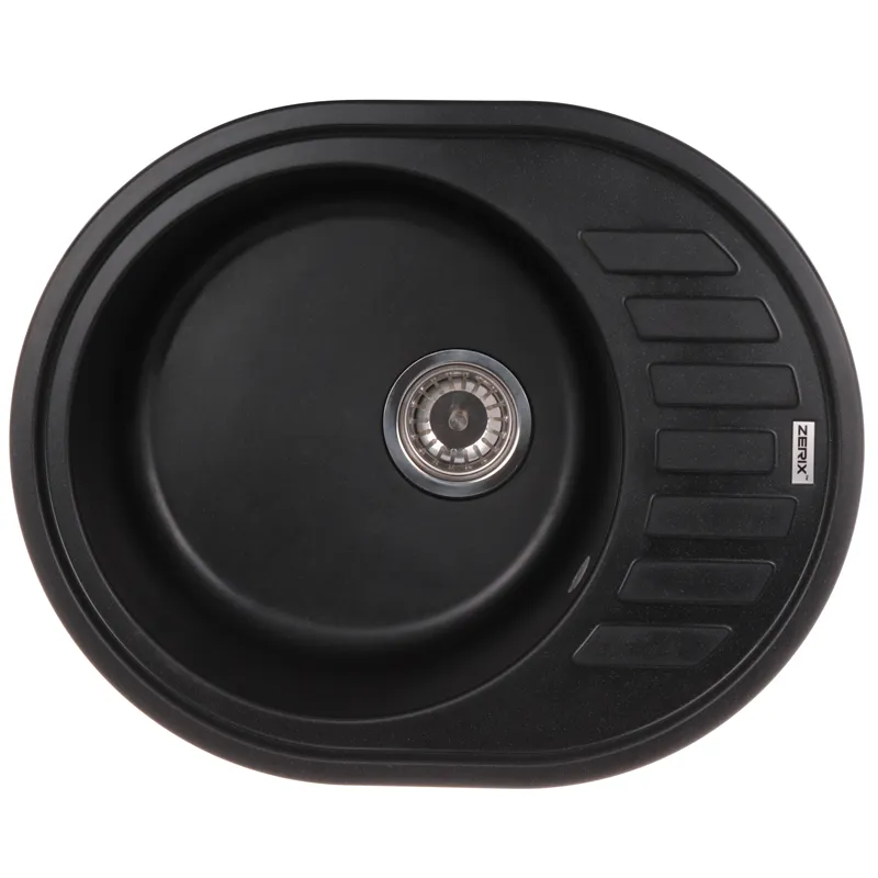 Кухонна мийка ZERIX ZS-6250R-03 Чорна, Гранітна, Врізна, 50x62 см, З крилом для посуду (ZX4548)