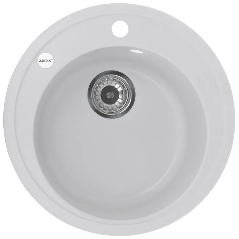 Кухонна мийка ZERIX ZS-510R-01 Біла врізна гранітна 51x51 см, матова поверхня (ZX4531)