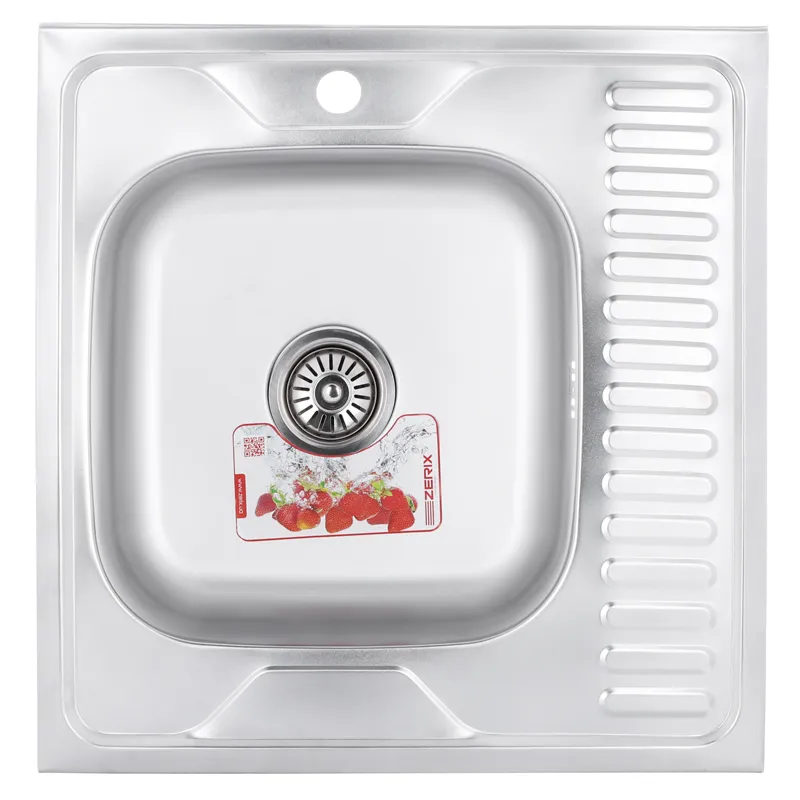 Кухонна мийка ZERIX Z6060L-06-160E, накладна, 60x60 см, нержавіюча сталь, з крилом (ZM0568)