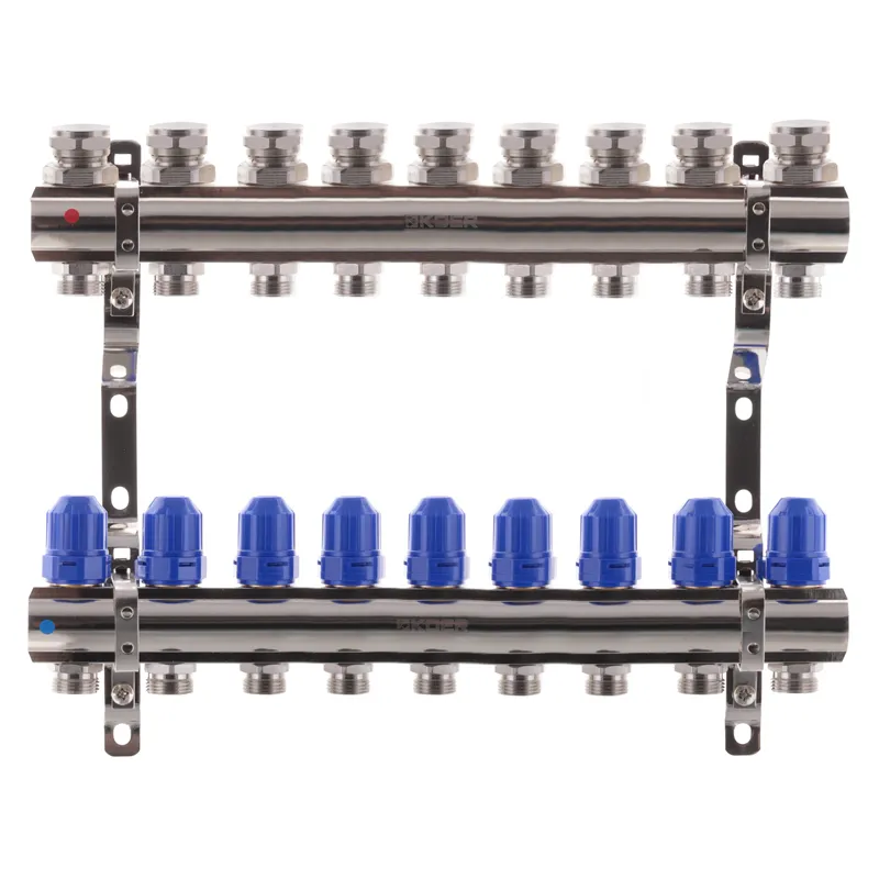 Колекторний блок з термостатичними клапанами KOER KR.1100-09 1"x9 WAYS для теплої підлоги (KR2635)