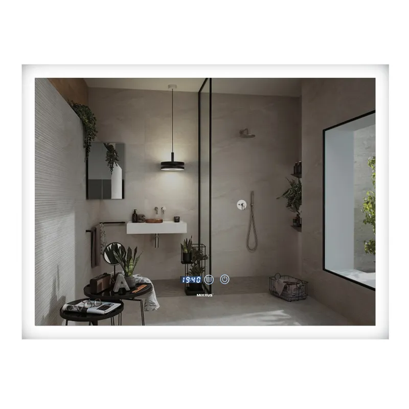 Дзеркало MIXXUS FLAT MR04-100x80 з LED-підсвічуванням, антизапітнінням та годинником (MI6927)