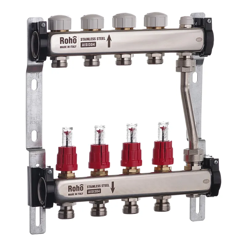 Колектор Roho R814-04 з термостатичними клапанами 1"x4, нержавіюча сталь, для опалення (RO0047)