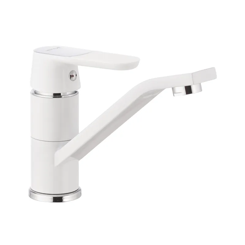 Змішувач для умивальника MIXXUS PREMIUM TIGER 555 білий, вилив 15 см, з гнучким підводом (MI0574)