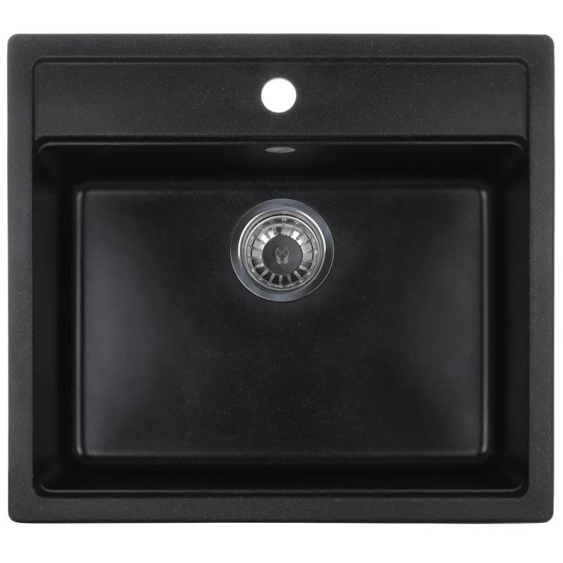 Кухонна мийка ZERIX ZS-5751S-03 Чорна з граніту, врізна, 51 см, матова поверхня (ZX4596)