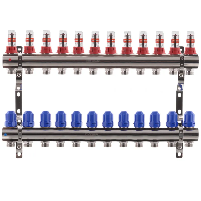 Колекторний блок KOER KR.1110-12 1”x12 для теплої підлоги, латунь, 90°C, 12 контурів (KR2649)