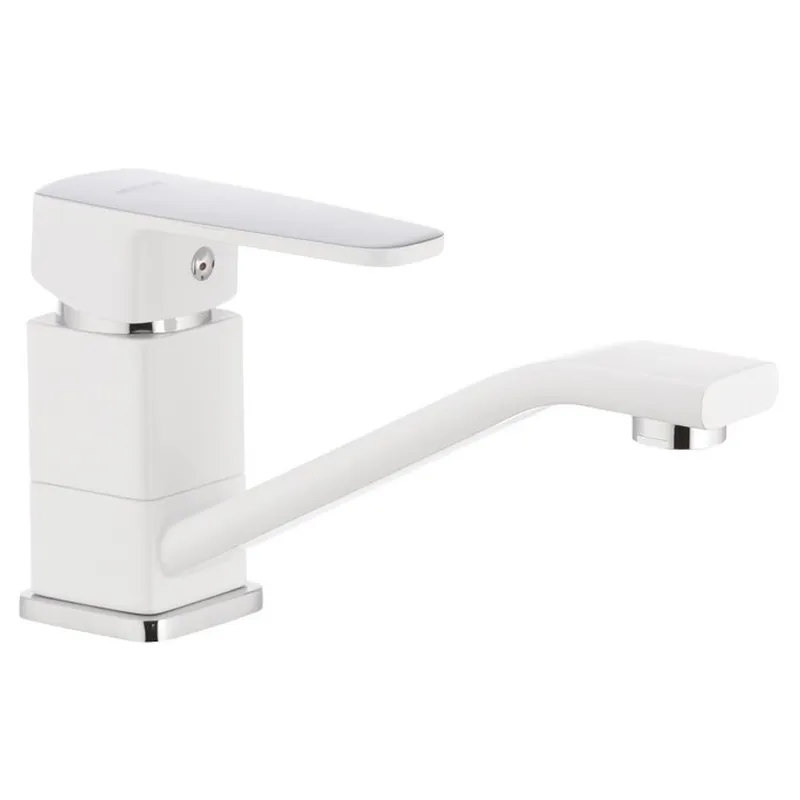 Змішувач для умивальника MIXXUS MISSOURI 555, білий, вилив 15 см, гнучка підводка (MI0593)