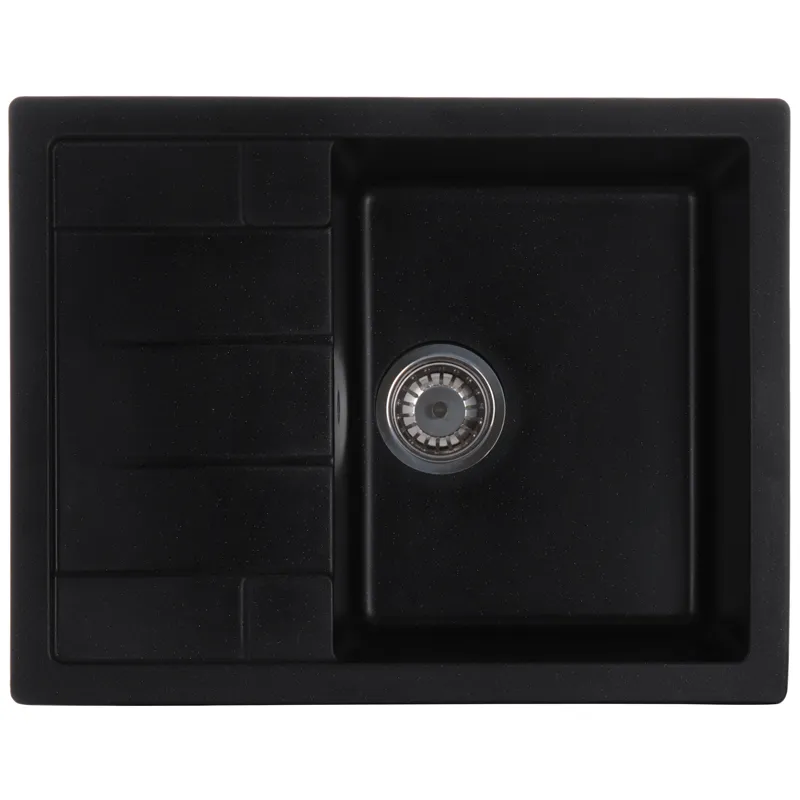 Кухонна мийка Zerix ZS-6550S-14 Чорний металік, гранітна, врізна, 50x65 см (ZX4546)